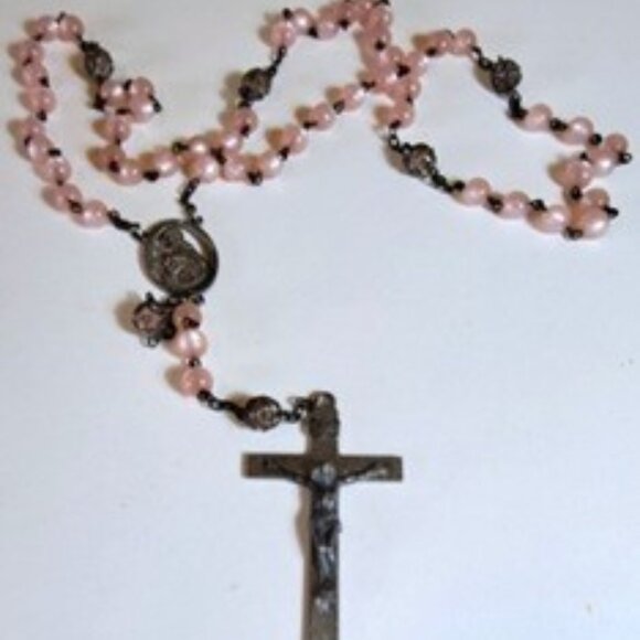Vtg Pink Moonstone Crucifix Necklace - Picture 7 of 7